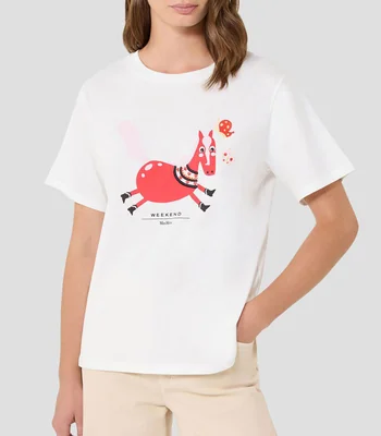 Playera de cuello redondo con manga corta estampada Mujer