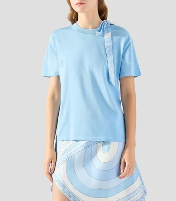 Playera de cuello redondo con manga corta lisa Mujer