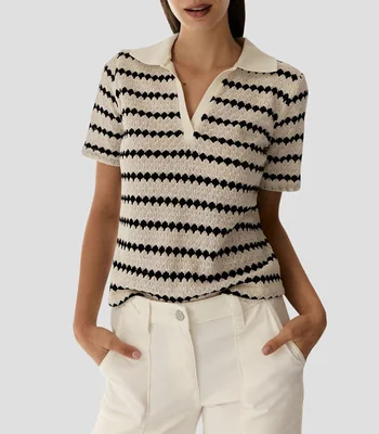 Playera tipo polo manga corta rayas Mujer
