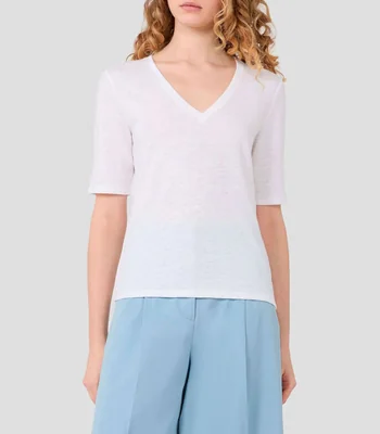 Playera cuello V manga corta lisa Mujer