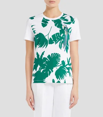 Playera cuello redondo manga corta con print Mujer