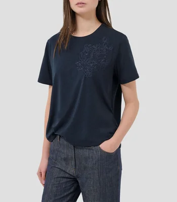 Playera cuello redondo manga corta sólido Mujer