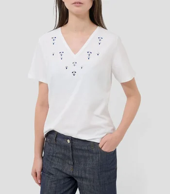 Playera cuello V manga corta fantasía Mujer