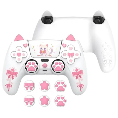 playvital Sweetheart Kitty Funda de Silicona para ps5 Mando con Tapas para Joysticks & Pegatinas, Agarre Suave Antideslizante de