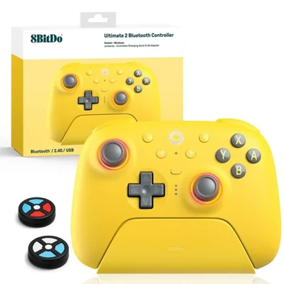 8Bitdo Ultimate 2 Bluetooth Controller (TMR Joystick Update), RGB Fire Ring, Switchable Hall Effect/Tactile Triggers, Vibration