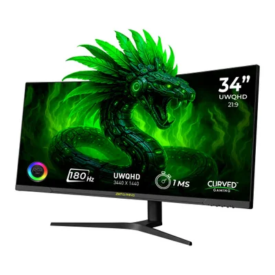 Monitor Gamer Curvo DXT Gaming Immersion LED VA 34", 3440x1440 Ultra Wide Quad HD, G-Sync/FreeSync, 180Hz, HDMI/DisplayPort, Bocinas Integradas, Negro