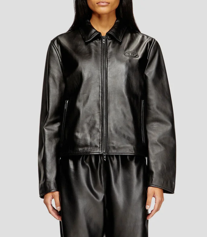 Chamarra biker con cremallera de piel Mujer
