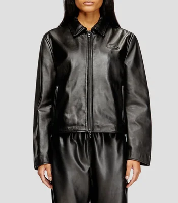Chamarra biker con cremallera de piel Mujer