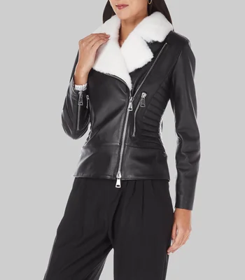 Chamarra biker en piel Mujer