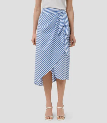 Falda midi de corte recto con rayas Mujer