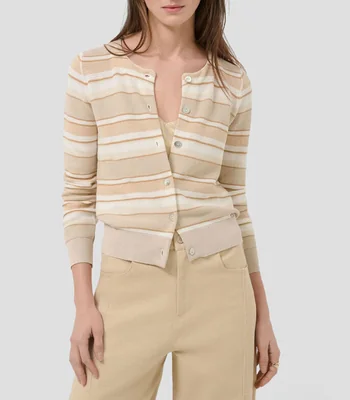 Suéter cuello redondo con rayas Mujer