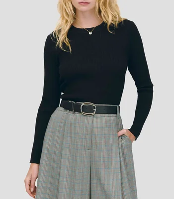 Suéter Negro Tejido Combinado Escote Redondo Mujer