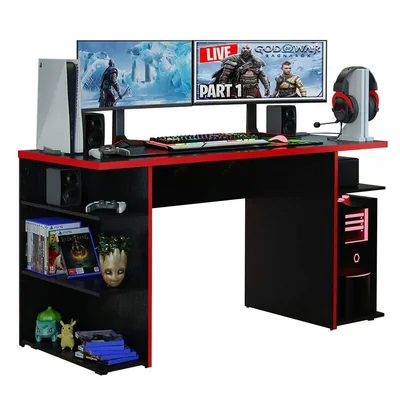 Mesa Gamer Escritorio Para Computadora Madesa Negro/Rojo