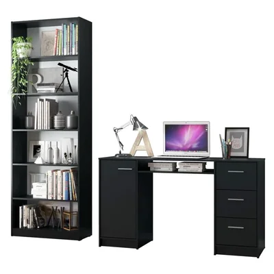 Escritorio Madesa Alaska y Librero Organizador 6908 Negro