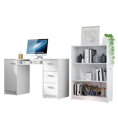 Escritorio Madesa Alaska y Librero Organizador 6907 Branco