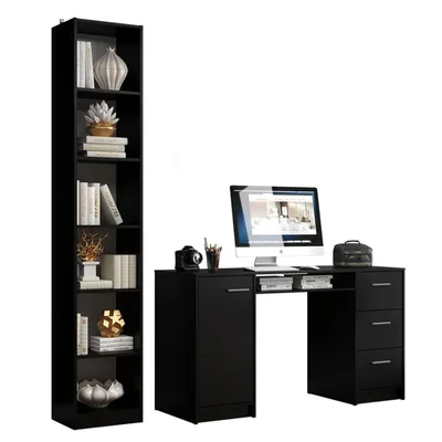 Escritorio Madesa Alaska y Librero Organizador 6906 Negro