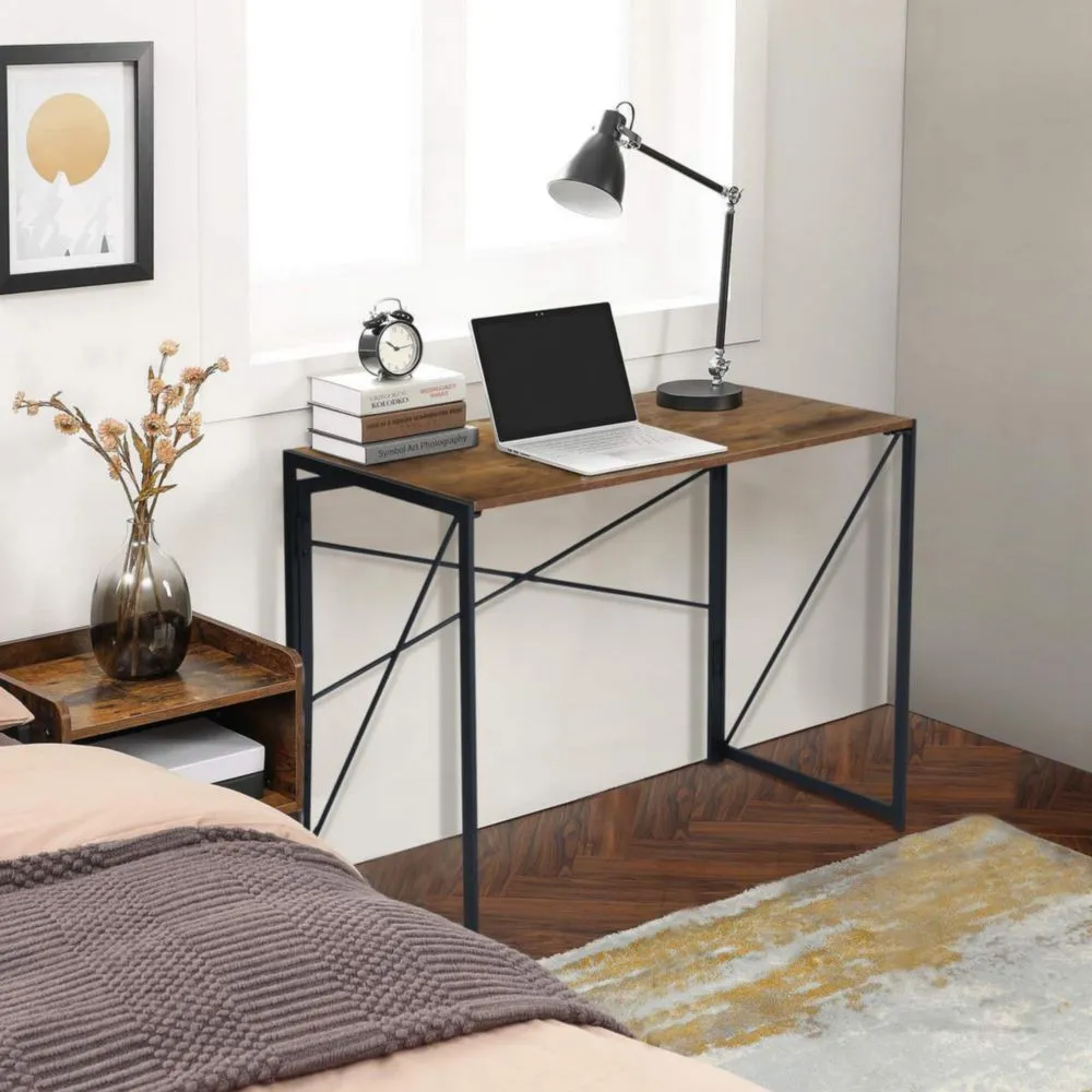 Escritorio Plegable Mdf Acero Marrón