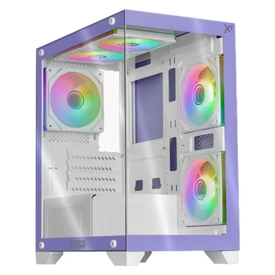 Gabinete xtreme pc crystal hive mini torre 5 fan argb lila