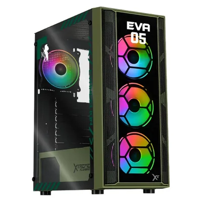 Gabinete xtreme pc eva 05 comic media torre 4 fan argb verde