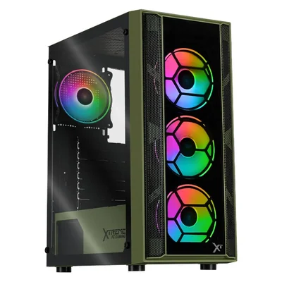 Gabinete xtreme pc gaming kronos media torre 4 fan argb verde militar