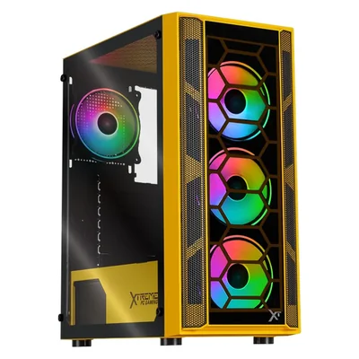 Gabinete xtreme pc gaming kronos media torre 4 fan argb amarillo