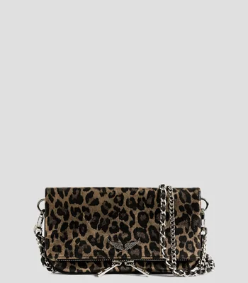 Bolsa crossbody de piel con animal print Mujer