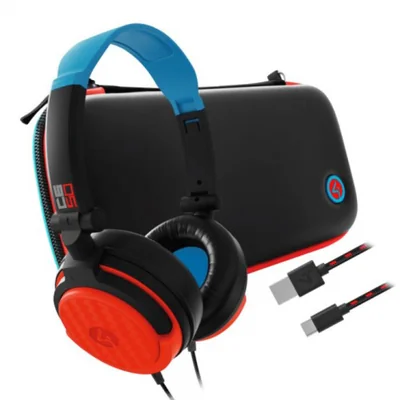 4Gamers Audífonos Gamer SWL-50-4G para Nintendo Switch/Móvil/Tableta, Alámbrico, 2 Metros, 3.5 mm, Negro/Azul/Rojo ― incluye Estuche y Cable USB