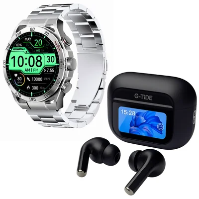 Smartwatch Filwans GTR Plata + Audífonos G-tide Future Pods Negro