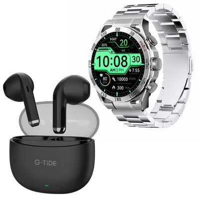 Smartwatch Filwans GTR Plata + Audífonos G-tide L21 Negro