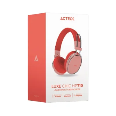 Audífonos Inalámbricos Bluetooth de Diadema Acteck HP710 Elite Over Ear Luxe Chic con Micrófono Sonido Envolvente Salmón