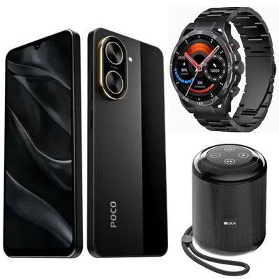 Smartphone XIAOMI POCO C71 4/128 GB Negro con Smartwatch FILWANS GTR Negro y Bocina 1HORA BOC062