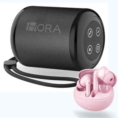 Bocina 1hora Boc062 (negra) y Audifonos G-tide L42 (rosa)