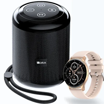 Bocina Boc062 1hora (negro) Con Smartwatch G-tide R5 (dorado)