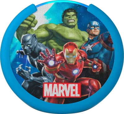 Bocina Inteligente Amazon Echo Pop Kids Con Figuras de Marvel Color Azul