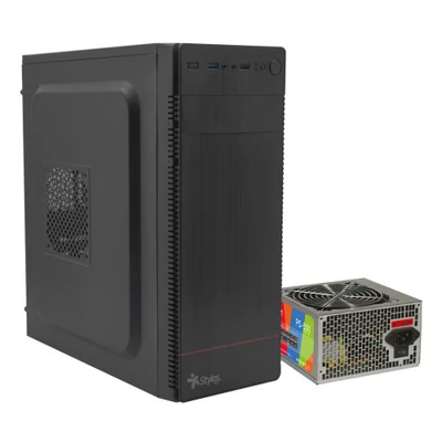Gabinete Stylos Modelo 1, Midi-Tower, ATX/Micro-ATX/Mini-ITX, USB 3.0, con Fuente de 500W, sin Ventiladores Instalados, Negro