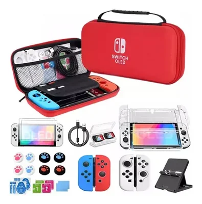 Kit de Estuche y Accesorios para Nintendo Switch 3 en 1 Compatible con los Modelos Oled Funda color Rojo
