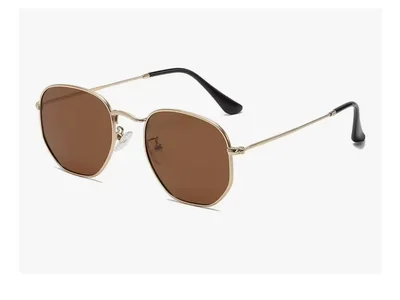 Lentes De Sol Hexagonales Espejadas Polarizadas Metal Modelo Marrón