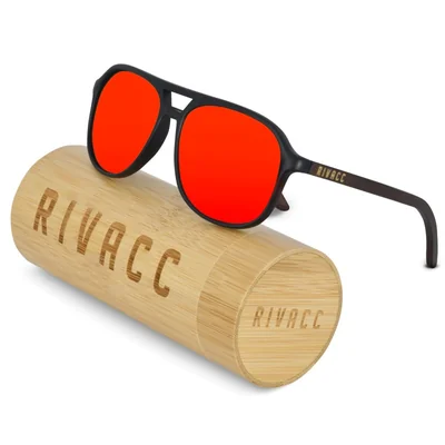 Lentes de sol polarizados Rivacc | Madera de bambú | Milan - Red mirror.