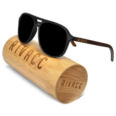Lentes de sol polarizados Rivacc | Madera de bambú | Milan - Deep black.