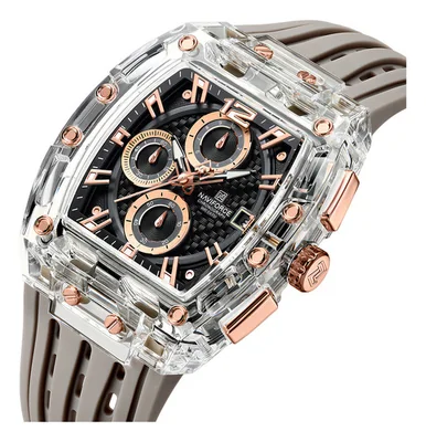 Relojes Deportivos Naviforce Con Esfera Cuadrada Creativos Y Correa Beige Bisel Beige Fondo Beige Relojes