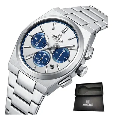 Reloj Cronógrafo De Acero Inoxidable Naviforce Para Hombre Fondo Azul