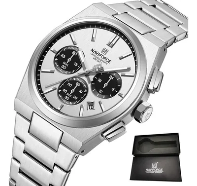 Reloj Cronógrafo De Acero Inoxidable Naviforce Para Hombre Fondo Blanco