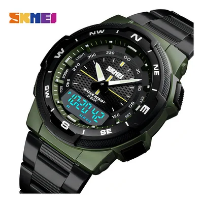 Reloj De Pulsera Skmei 1370 Reloj Digital Cuarzo Caballero Color de la correa Negro Color del bisel Verde Color