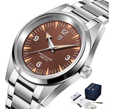 Reloj Analógico De Cuarzo Minimalista Para Hombre Pagani Des Correa Plateado Bisel Plateado Fondo Marrón