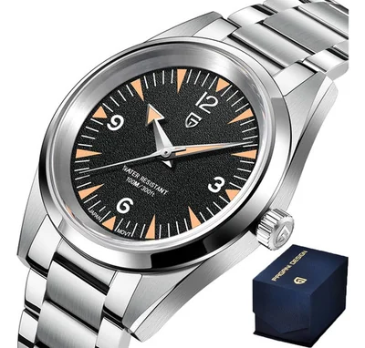Reloj Analógico De Cuarzo Minimalista Para Hombre Pagani Des Correa Plateado Bisel Plateado Fondo Negro