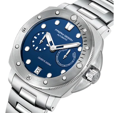 Reloj De Pulsera Para Hombre Pagani Design, Color Azul Acero Correa Plateado Bisel Plateado