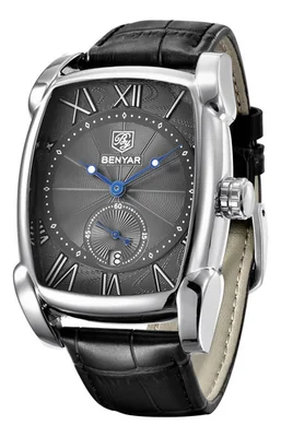 Reloj Rectangular Benyar Para Hombre, Correa De Cuero Vintag