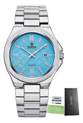 Reloj Analógico De Cuarzo Para Hombre Ogeda Classic Business Correa Plateado Bisel Plateado Fondo Azul