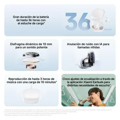 XIAOMI Audífonos Redmi Buds 6 Play Blanco, Batería de hasta 36 Horas,