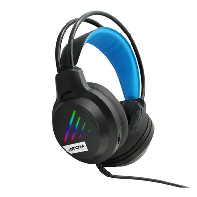 Audifonos diadema gamer alámbricos atom games azul